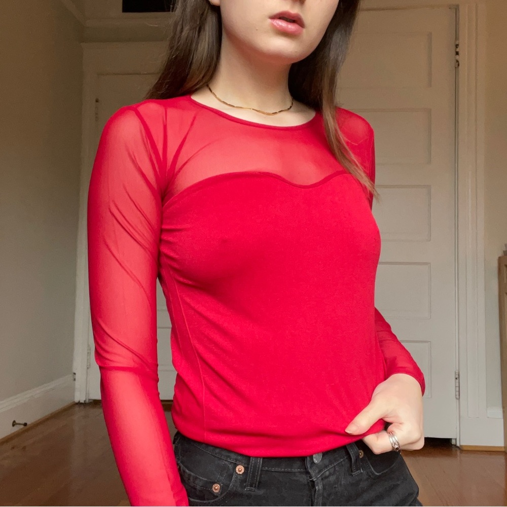 red mesh long sleeve top 🍒